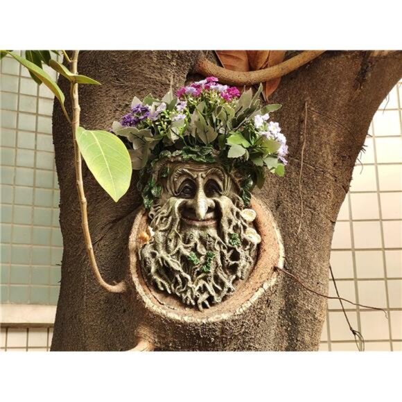 Old Man Tree Face Decor Sculpture Flower Planter Pot by Waterproof Resin - Picture 2 of 8